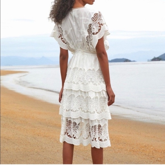 FARM RIO Off White Lace Richelieu Midi Dress XXS NWT - Picture 2 of 7